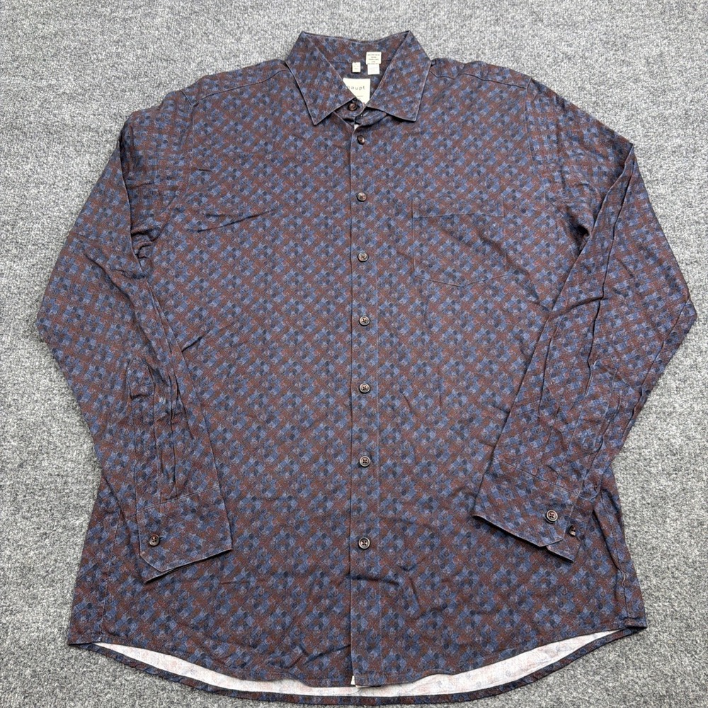 Haupt Modern Fit Men's L 41/42‎ 16.5 Blue Brown Geometric Button Shirt